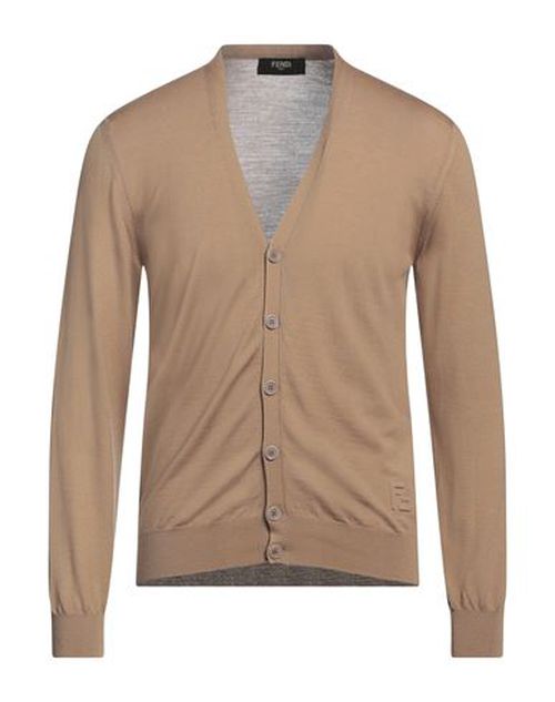 Fendi Man Cardigan Camel Size 42 Wool, Elastane