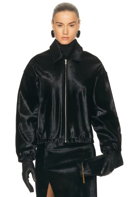 NOUR HAMMOUR Luna Ponyhair Jacket in Obsidian Black - Black. M also in