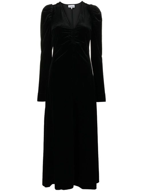 V-neck velvet dress - Black