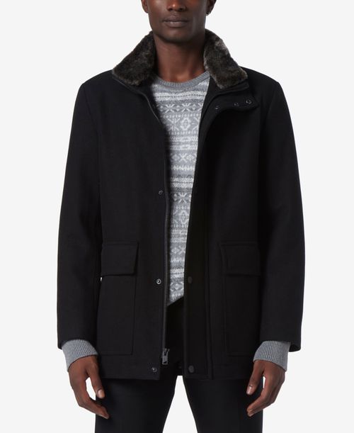 Men's Brooks Melton Wool Car Coat with Faux Fur Collar - Black