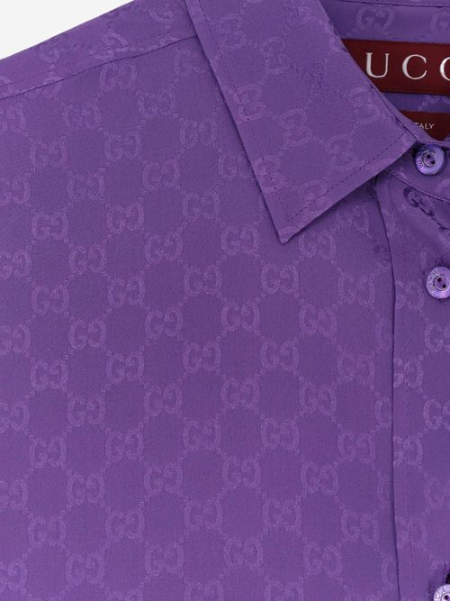 GG Jacquard Silk Shirt — Purple