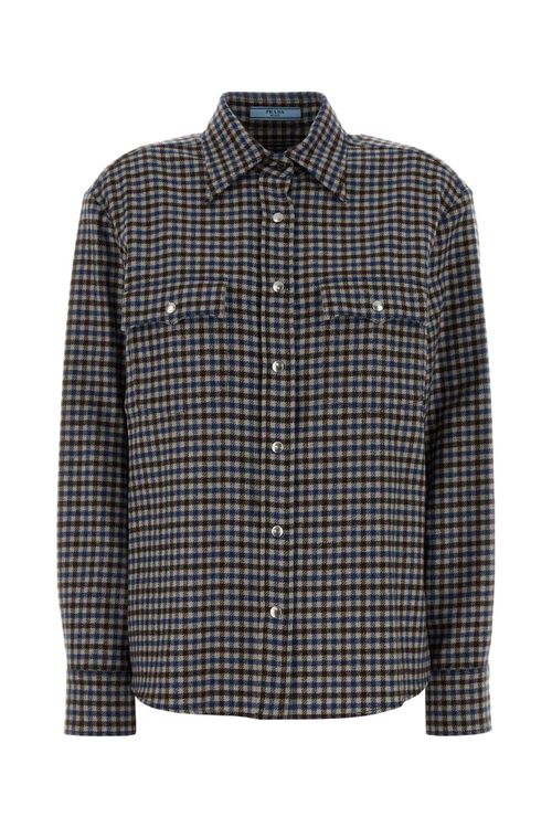 Virgin Wool Checked Shirt — Navy