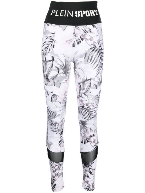 Logo-waistband floral-print leggings - White