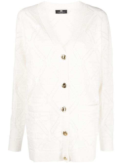 Logo-embossed knitted cardigan - White