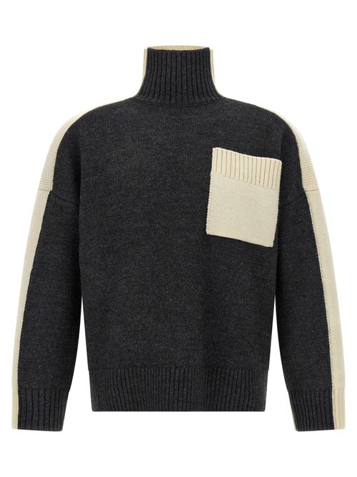 Two-Tone Wool Blend Sweater — Charcoal
