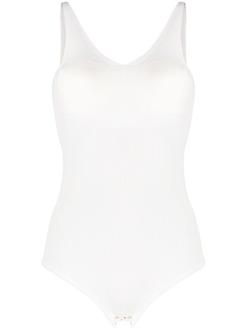 V-neck ribbed-knit top - White