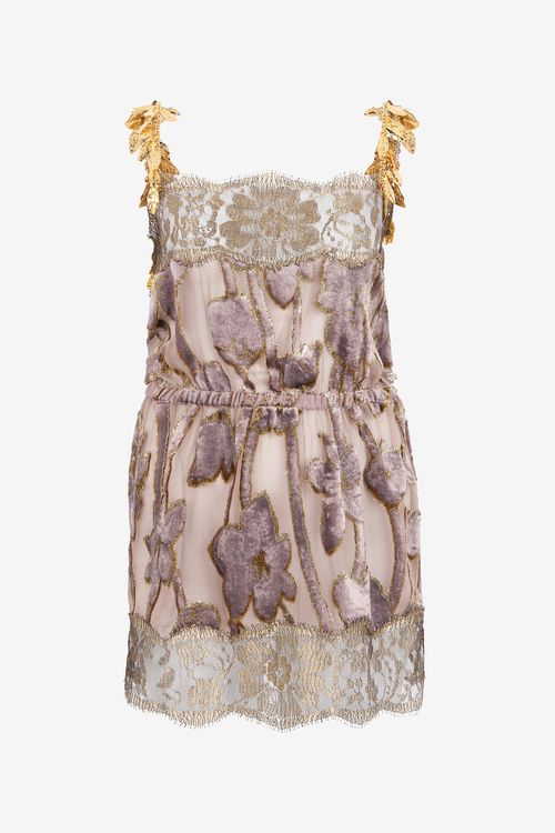 Nude Mini Dress With Floral Pattern