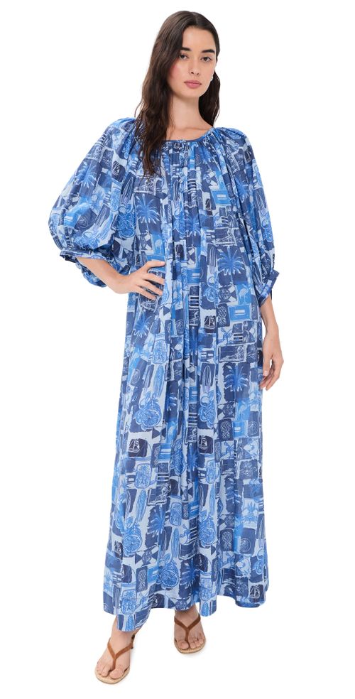 Shirred Maxi Dress Seaside Florida Coast One Size