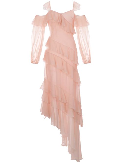 Asymmetric-hem long-sleeve dress - Pink