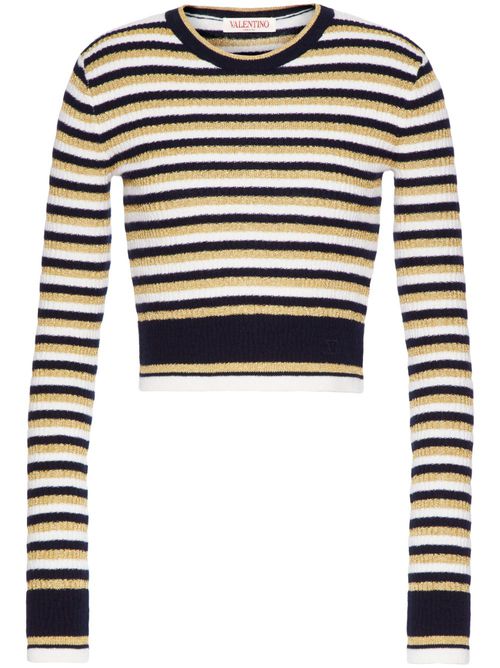 Striped lurex cropped jumper - Neutrals