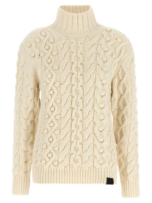 Bobble-Knit Virgin Wool Sweater — cream
