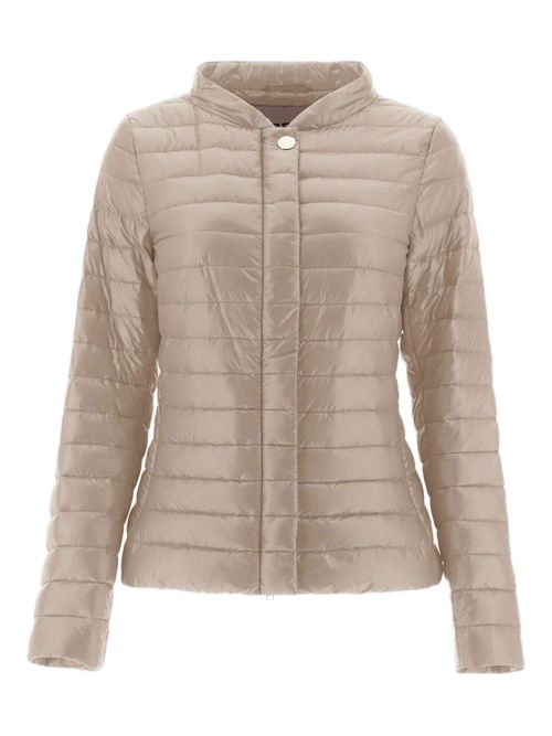 Quilted Nylon Down Jacket — Taupe