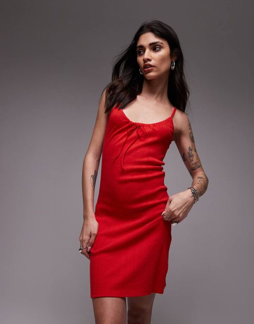 Topshop | Topshop pointelle tie front mini dress in red | Realry