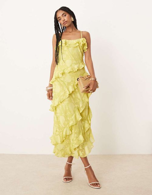 Pretty Lavish | Pretty Lavish cross front ruffle midaxi dress in chartreuse- Green | Realry Pretty Lavish | Pretty Lavish cross front ruffle midaxi dress in chartreuse- Green | Realry