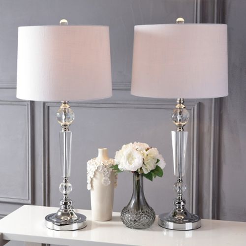 Ashley Jonathan Y Emma Crystal LED Table Lamp (Set of 2), Clear/Brass Gold/White L600005435