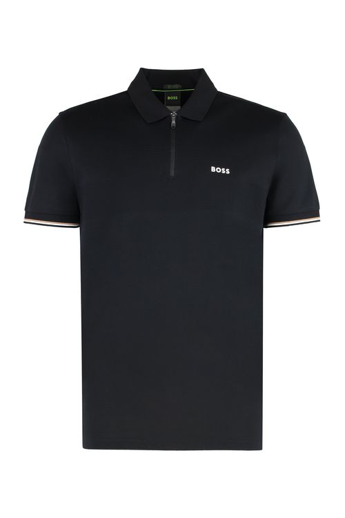 Cotton Polo with Ribbed Edges Polo Shirt — Black