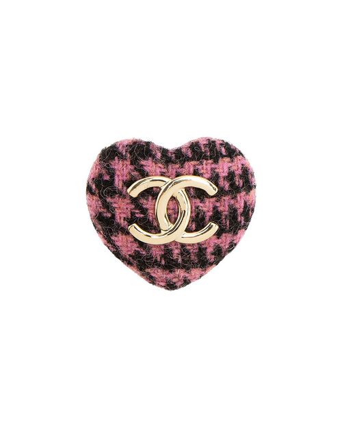 Tweed CC Heart Brooch (Authentic Pre-Owned)
