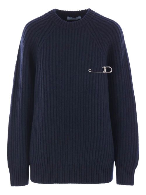 Ribbed-Knit Safety-Pin Wool Sweater