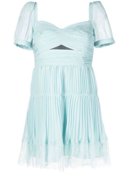 Pleated lace-trim mini dress