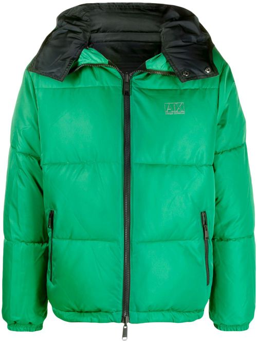 Logo-appliqué satin padded jacket - Green