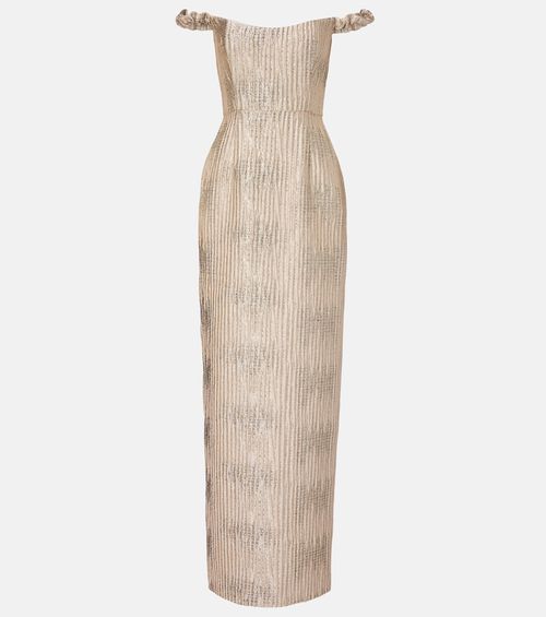 Yolanda off-shoulder brocade gown