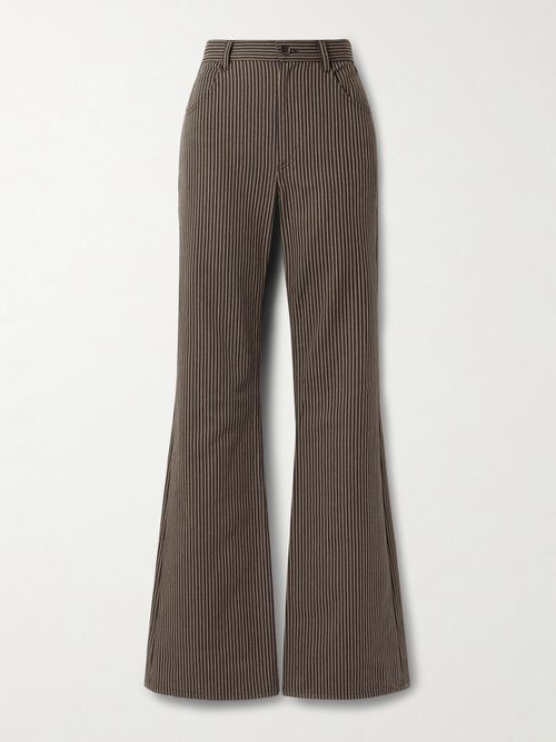Roe Striped Cotton-twill Flared Pants - Brown