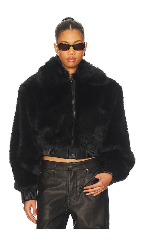 AFRM Adelaide Faux Fur Bomber Jacket in Black. - XXS also in L, M, S, XL