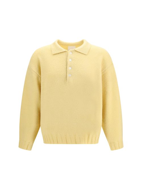 Brushed-Knit Polo Polo Sweater — Yellow