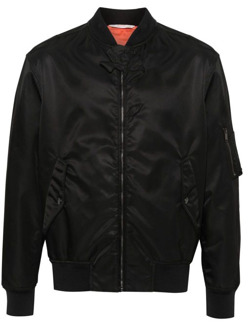Floral-embroidered bomber jacket - Black