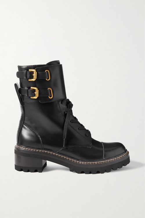Mallory Buckled Leather Ankle Boots - Black