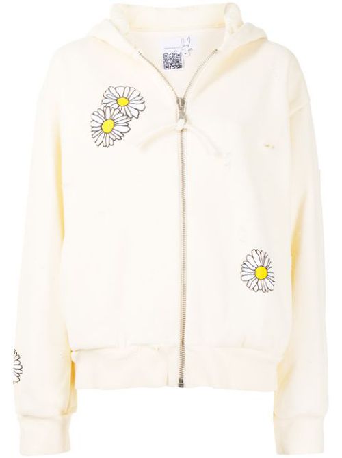 Daisy-print zip-up hoodie