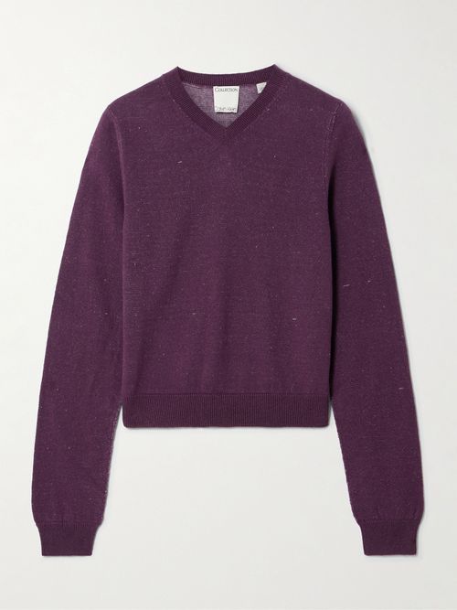 Celia Cropped Linen, Cashmere And Cotton-blend Sweater - Purple
