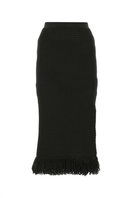 Textured Cotton Midi Skirt — Black