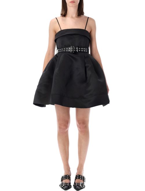 Sleek Satin Dress with Straight Neckline and Matching Belt (Model 5'9" and Wears Size 36)