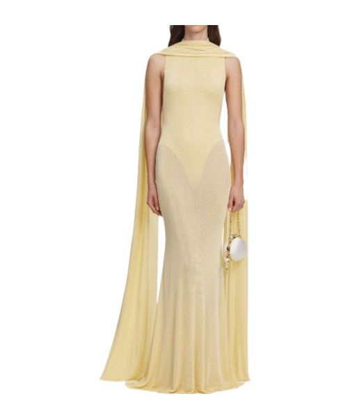 Yellow Viscose Knit Scarf Maxi Dress