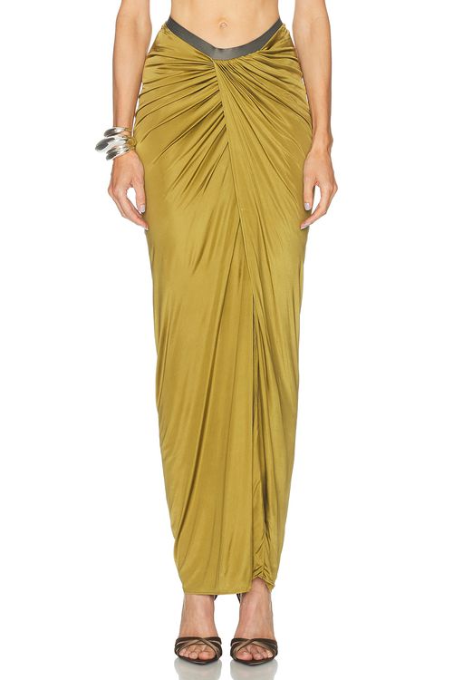 Atlein Draped Long Skirt in Vert Militaire - Olive. 36 also
