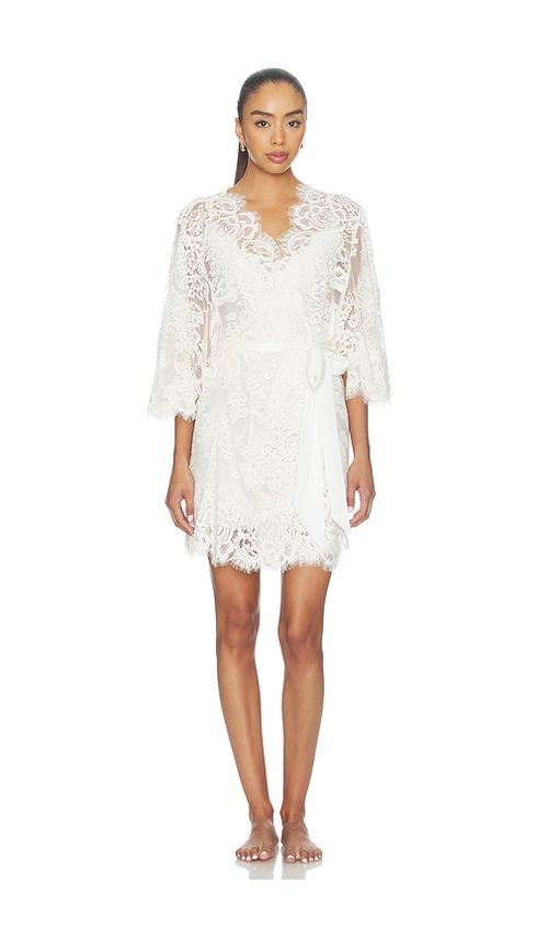 Homebodii Peyton Short Lace Robe in Ivory. - M also in L, S