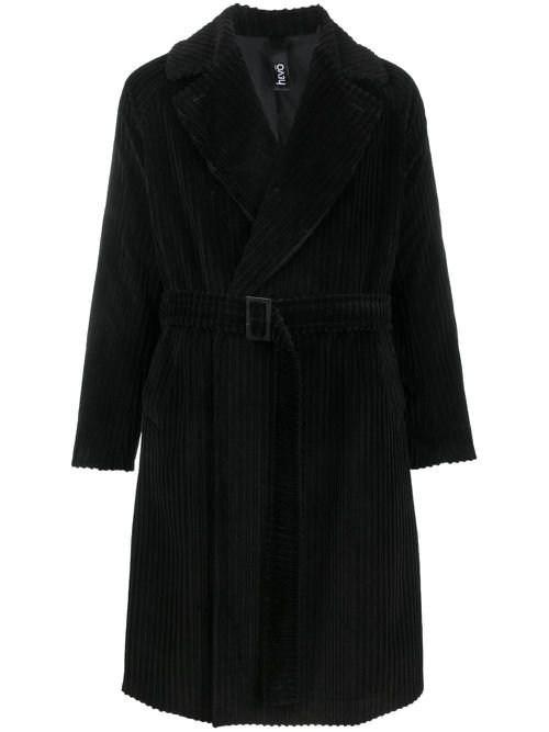 Belted ribbed coat - Black