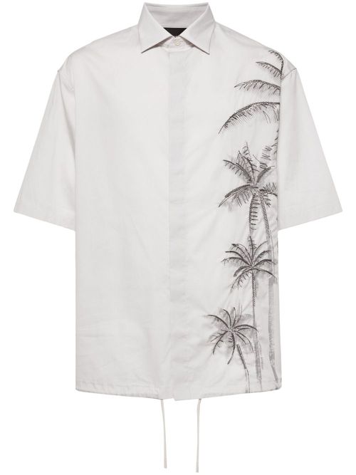 Palm tree-embroidered cotton shirt - Grey