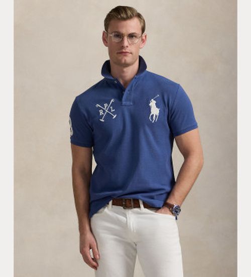 Polo Ralph Lauren for man. 710978082003 Custom Slim Fit Polo shirt with Big Pony blue (M), Casual, Cotton, Short sleeve