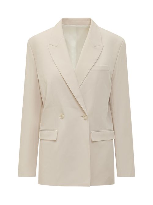 Beige Solid Notched Lapel Blazer