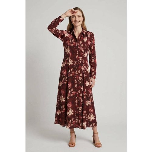 Izabel London Women's Floral Long Sleeve Button-Up Midi Dress in Burgundy