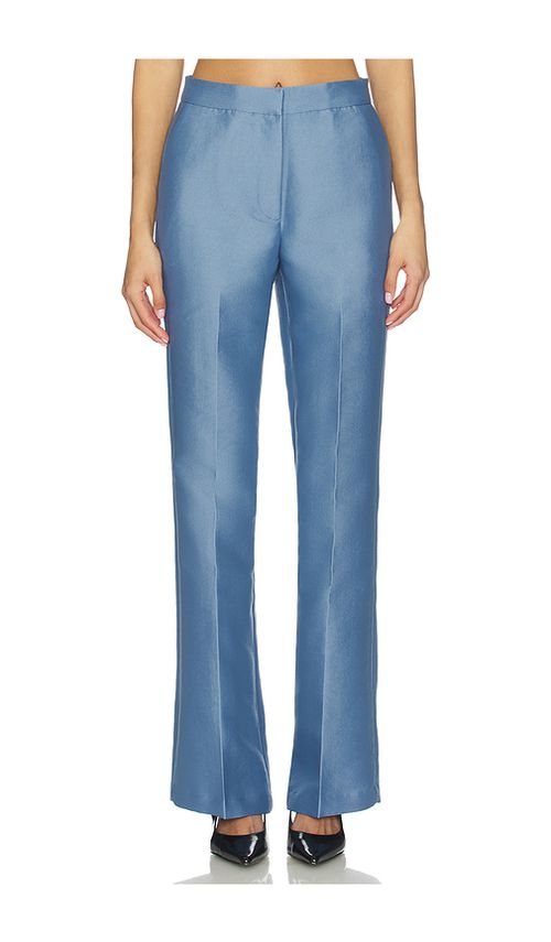 ALIGNE Figaro Satin Trouser in Heather in Steel Blue. 0 also