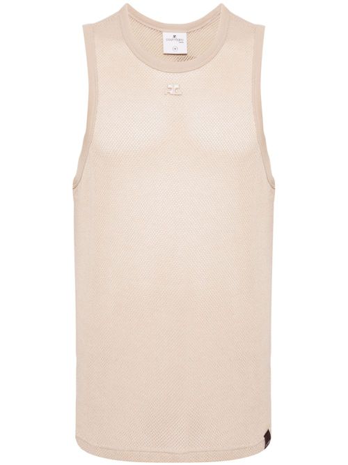 Logo-embroidered mesh top - Neutrals