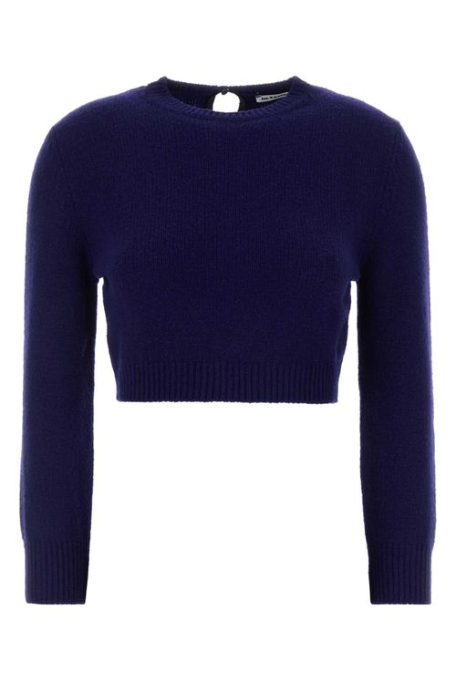 Cropped Wool-Nylon Sweater — Navy