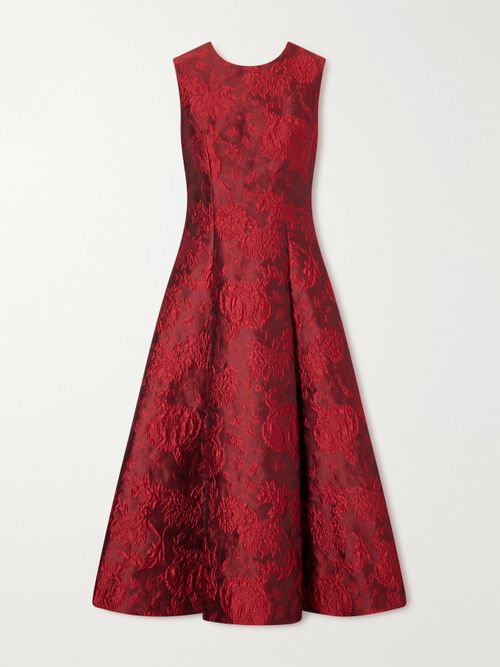 Mara Pleated Floral-cloqué Midi Dress
