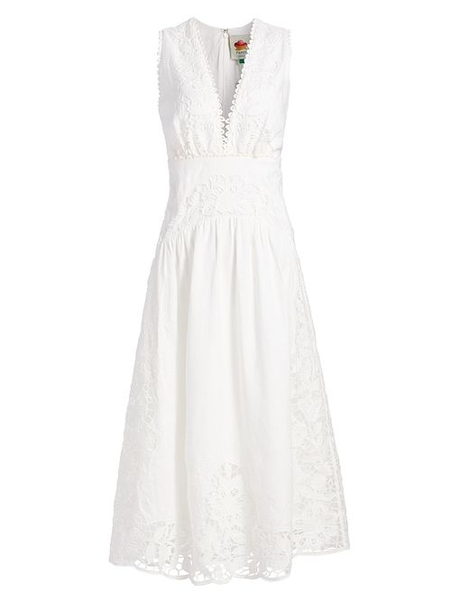 Women's Richilieu Embroidered V-Neck Midi-Dress - Off White