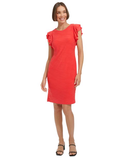 Women's Flutter-Sleeve Jersey Shift Dress - Guava