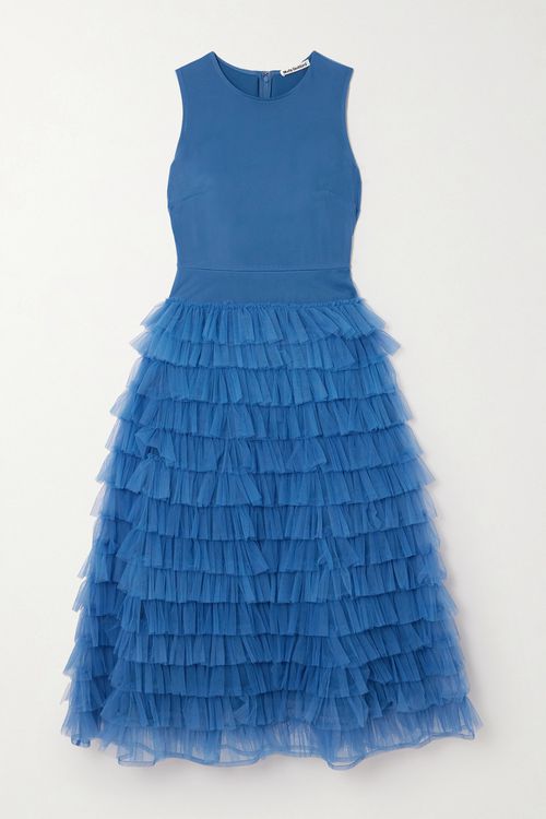 Teresa Ruffled Tulle Midi Dress - Blue