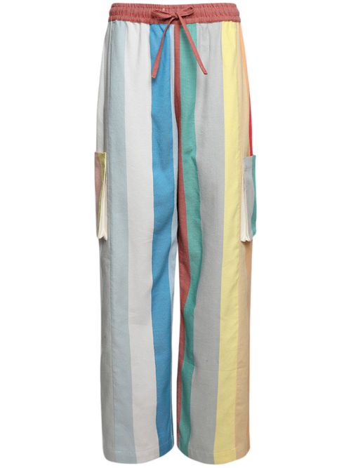 Striped cotton cargo trousers - Neutrals